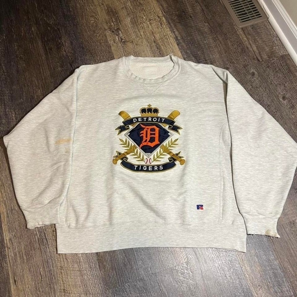 Vintage 1990s Detroit Tigers Russell Athletic Sweatshirt Gray XL MLB PX